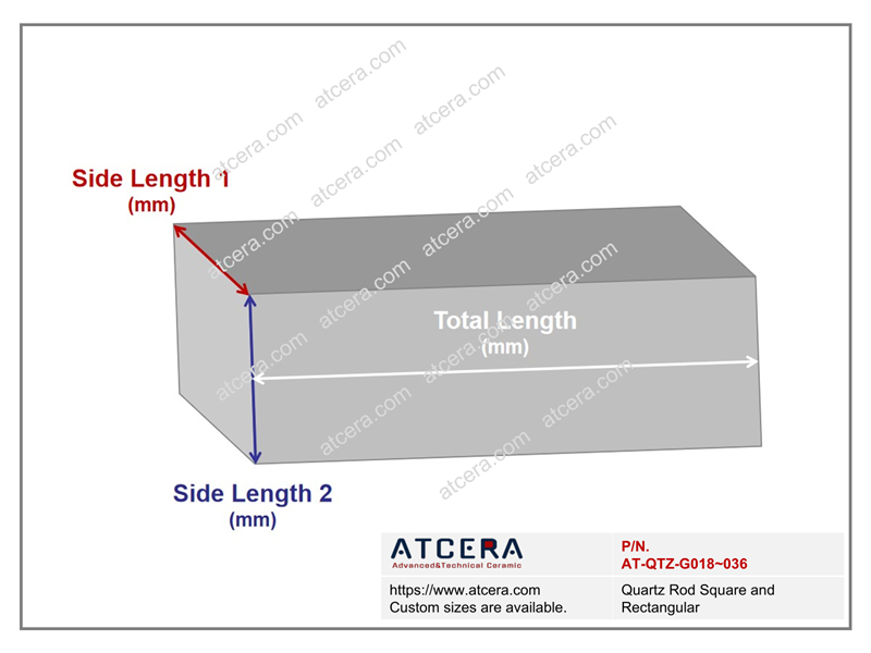 Drawing of Quartz Rod Square and Rectangular