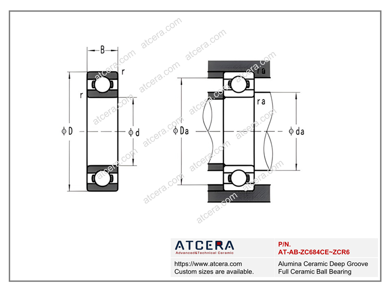 Drawing of Alumina Ceramic Deep Groove Full Ceramic Ball Bearing